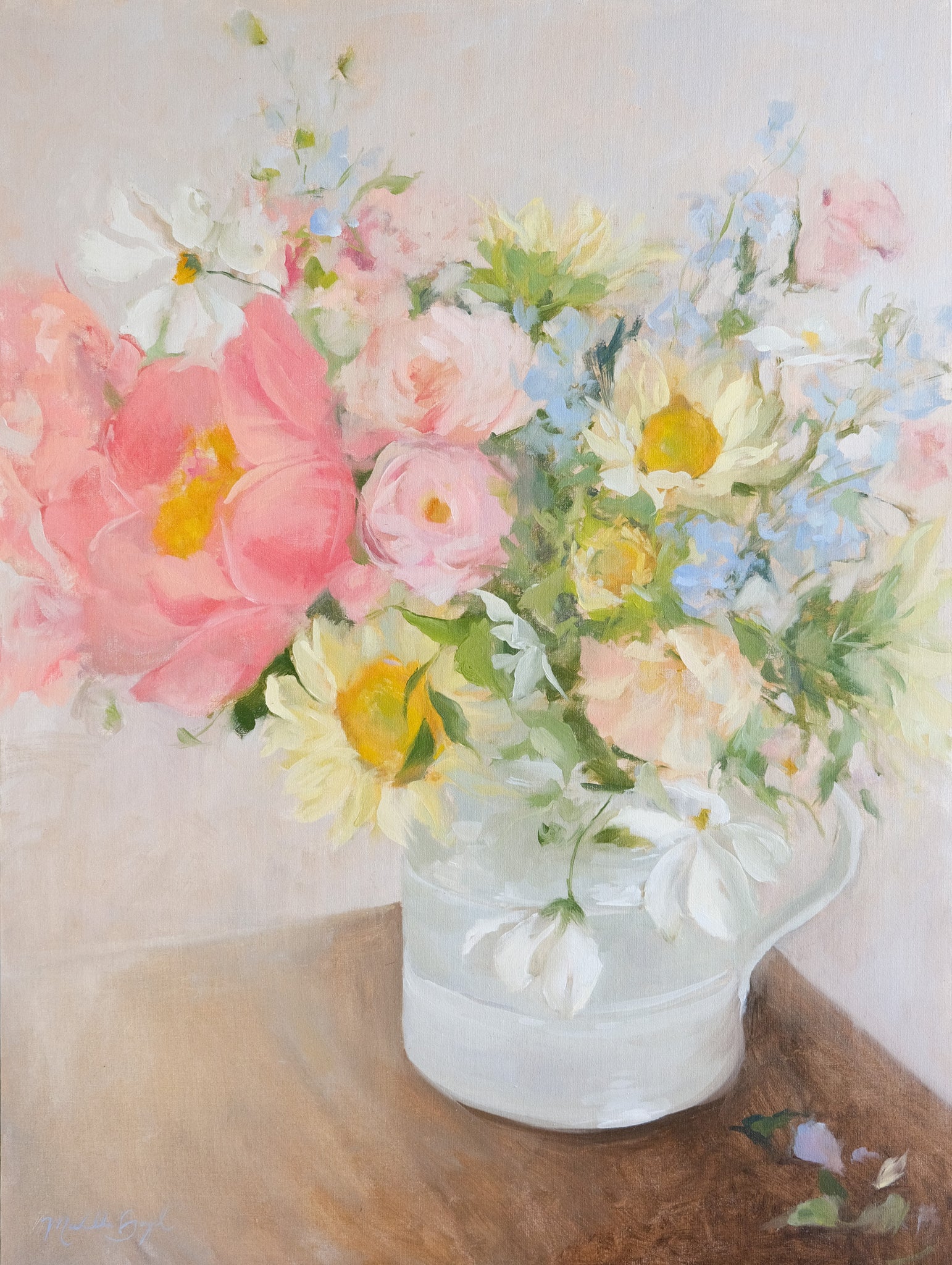 Summer Peonies & Sunnies - 18x24" Original Oil Painting