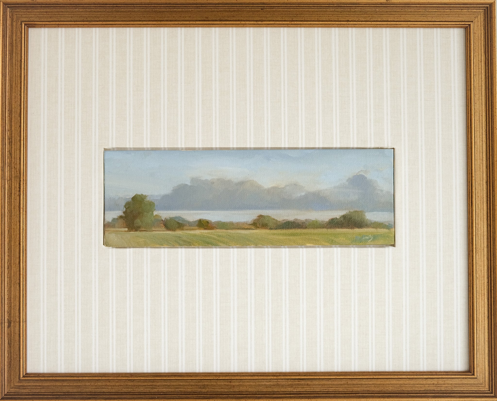 April Showers- 3x9" Oil on Panel - Matted & Framed