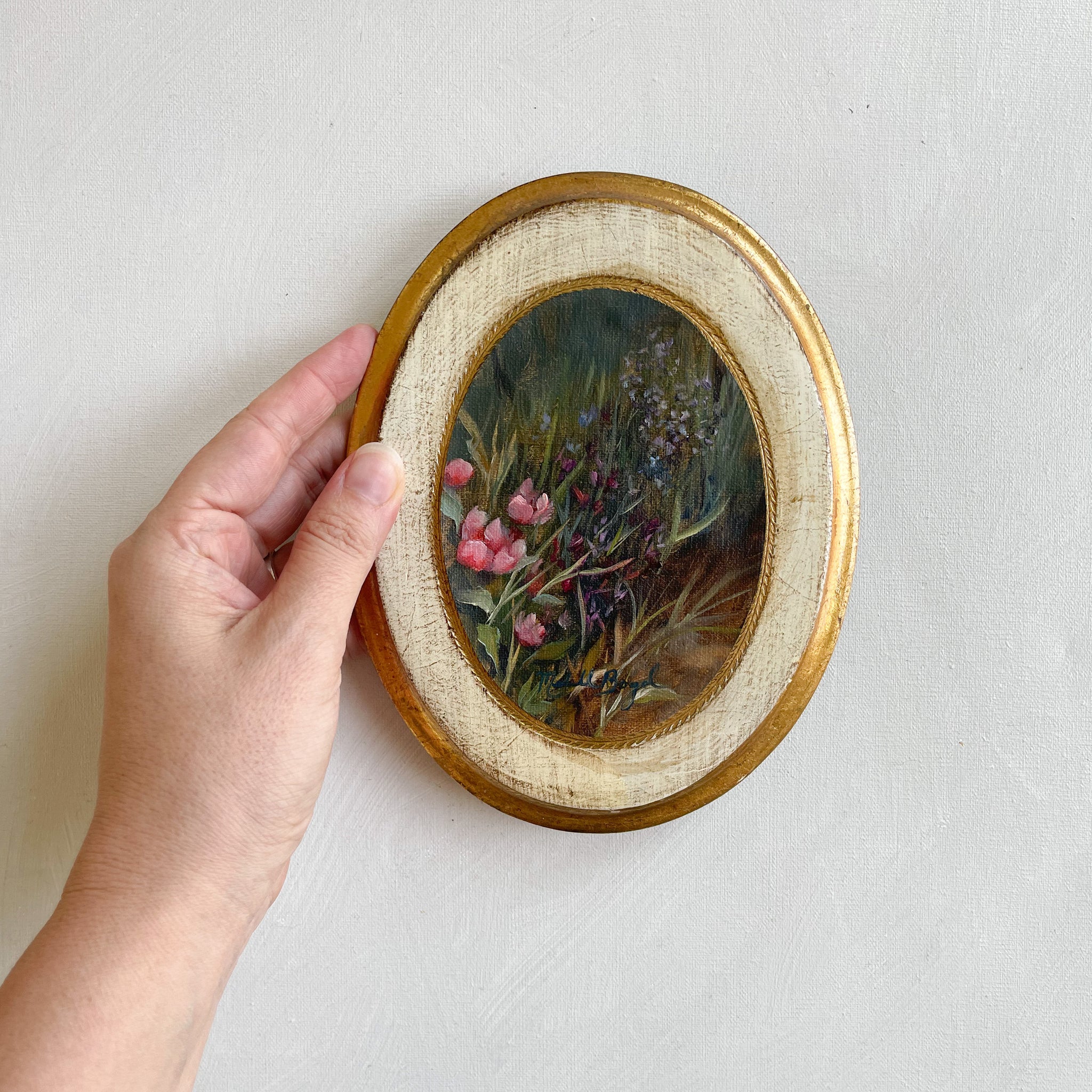 Mini Monday Painting #9 - Oval Floral on Antique Florentine Plaque