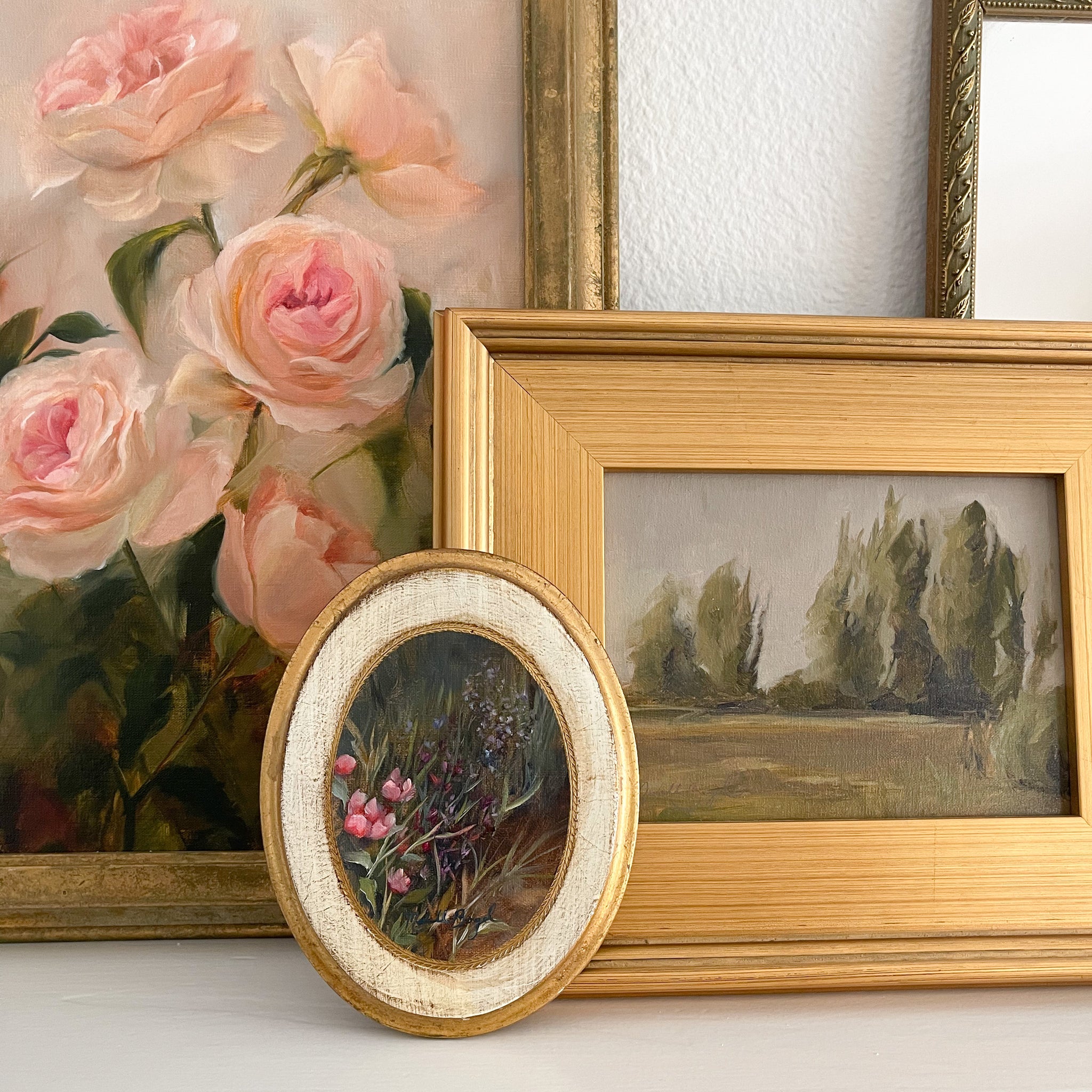 Mini Monday Painting #9 - Oval Floral on Antique Florentine Plaque