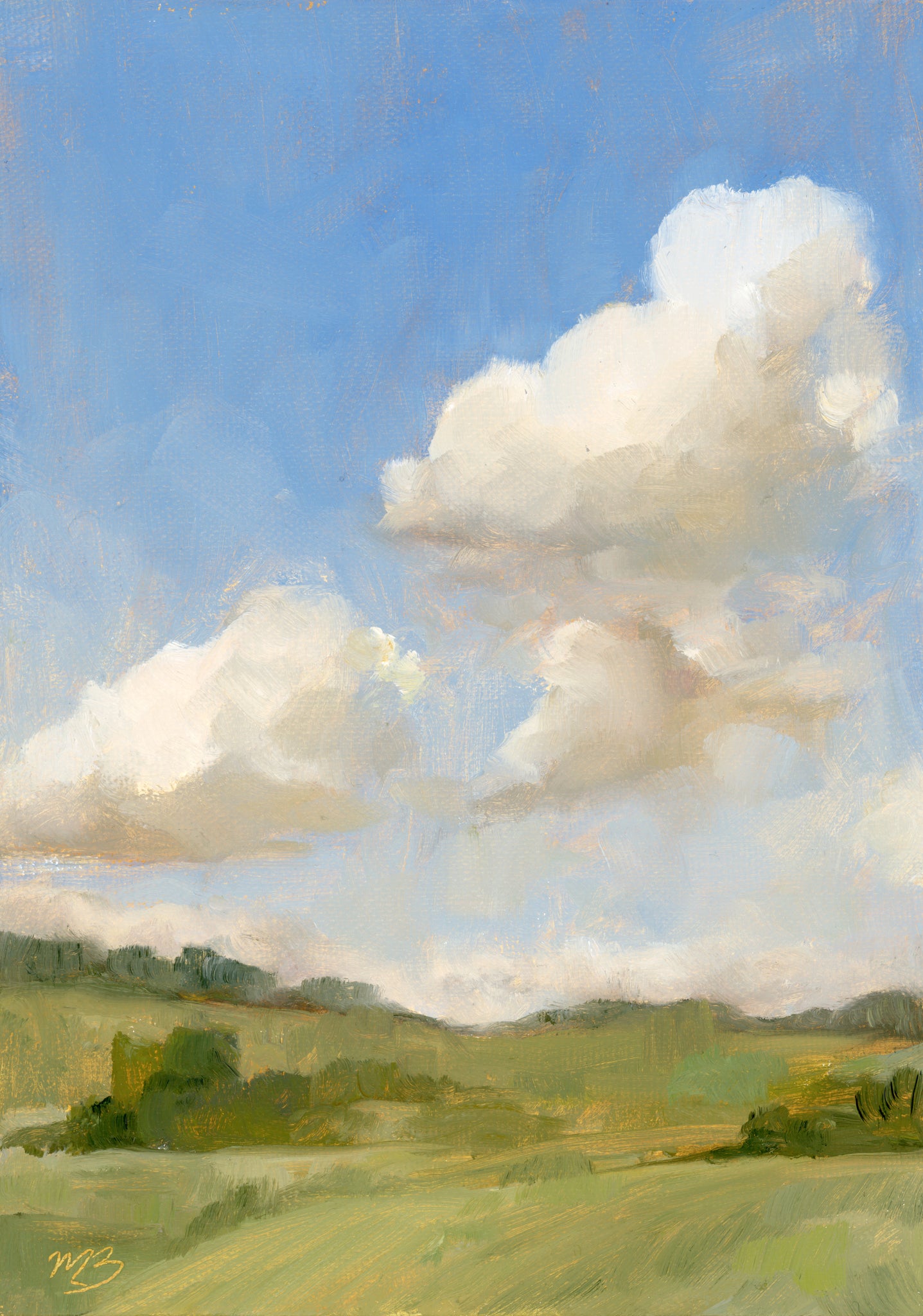 Three Clouds on Sienna - 5x7" Oil on Panel