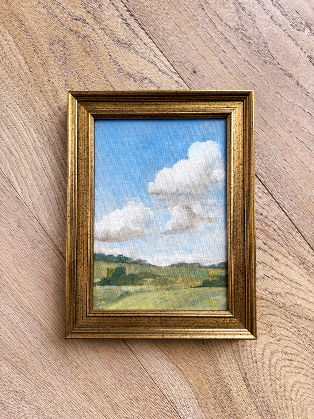 Three Clouds on Sienna - 5x7" Oil on Panel - Framed