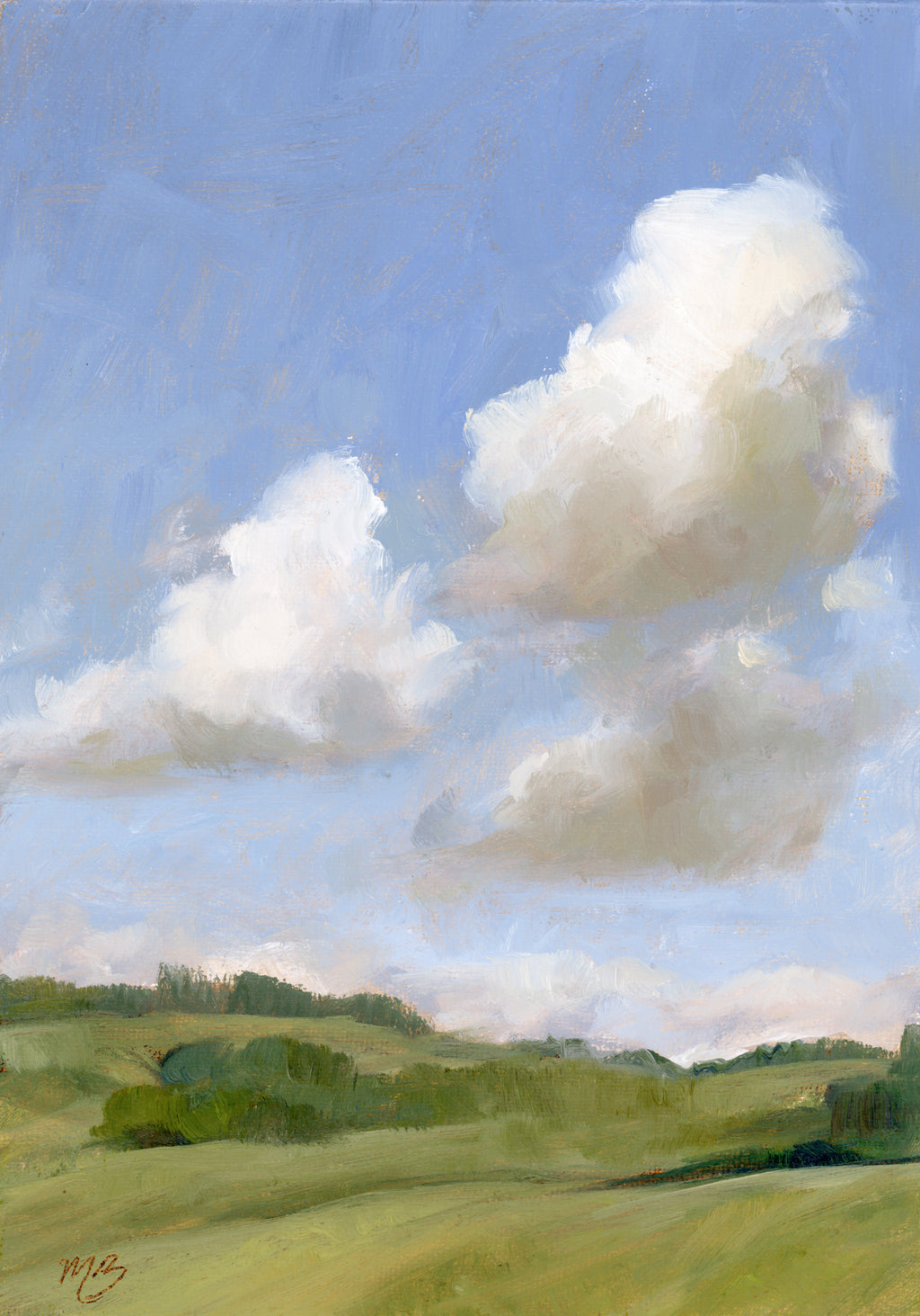 Three Clouds on Umber - 5x7" Oil on Panel