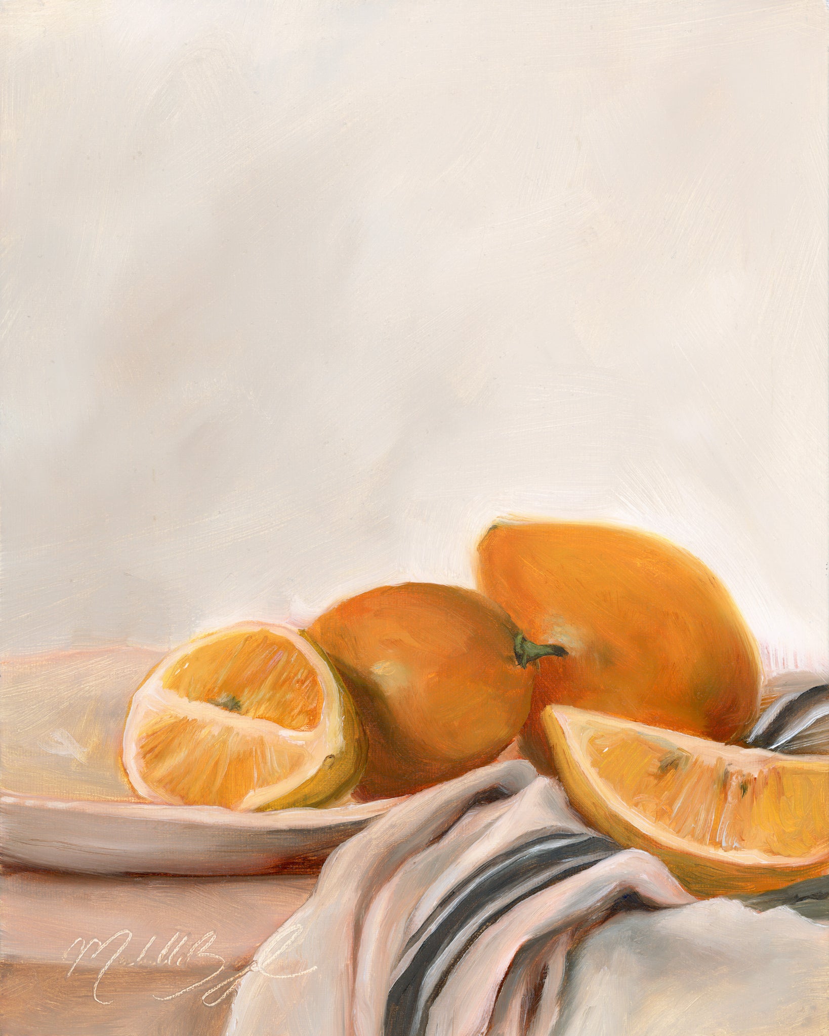 Linen & Lemons - 8x10" Framed Oil Painting