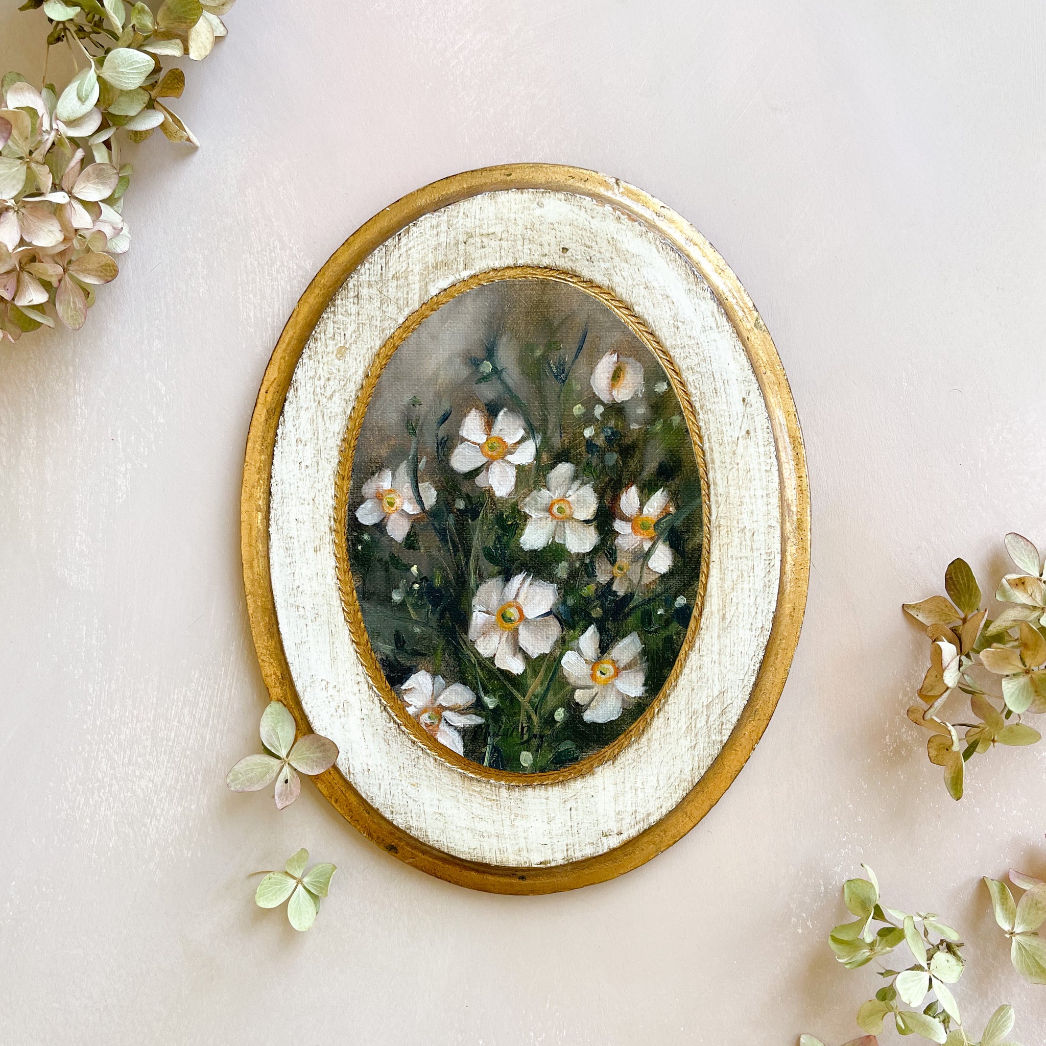 Mini Monday Painting #11 - Oval Floral on Antique Florentine Plaque